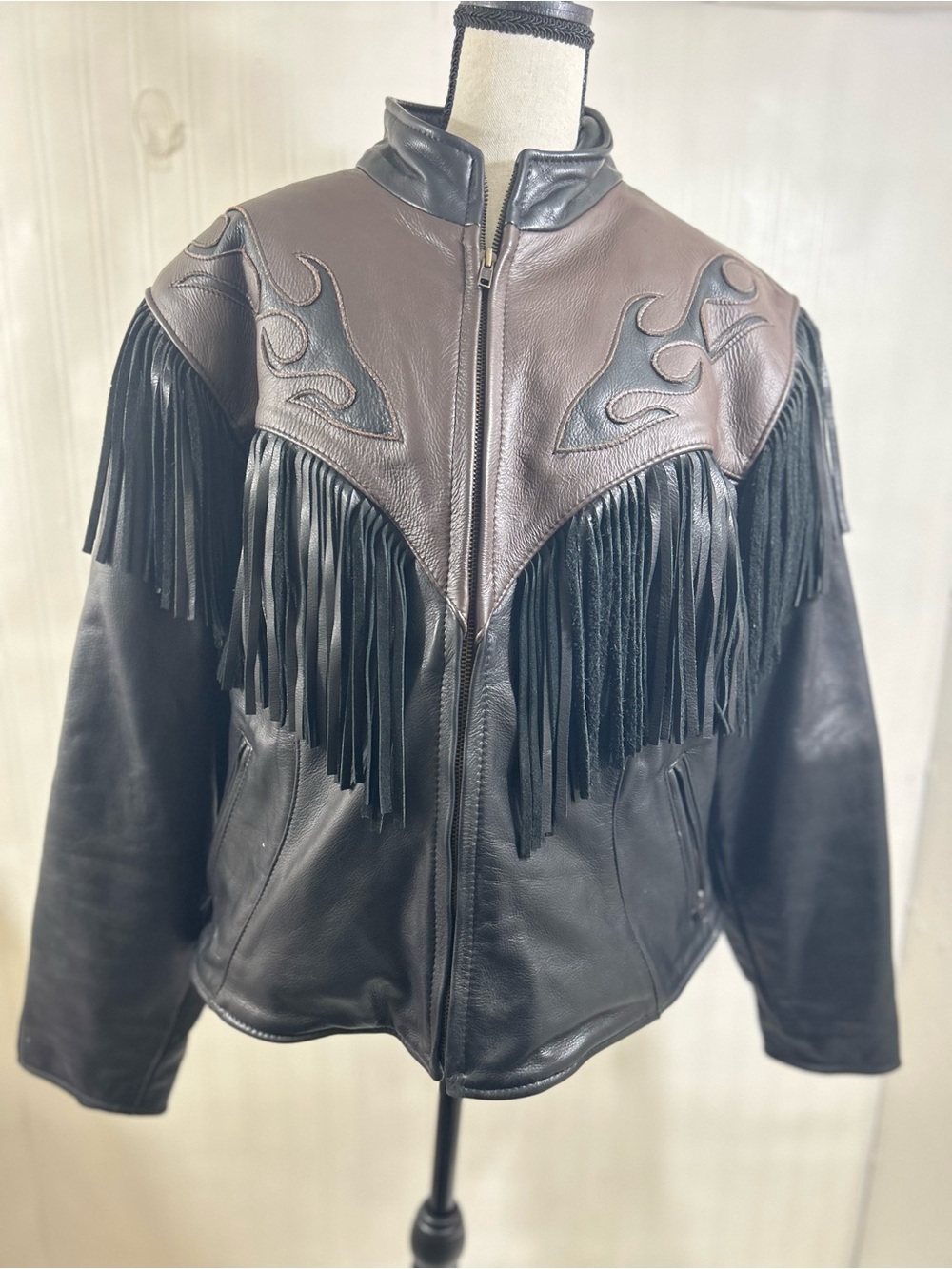 Fringe Leather Western Jacket in Black and Brown